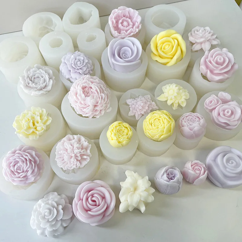 

New Flowers Candle Silicone Molds For Wholesale DIY Food Grade 3D Handmade Scented Soap Drip Mold, White