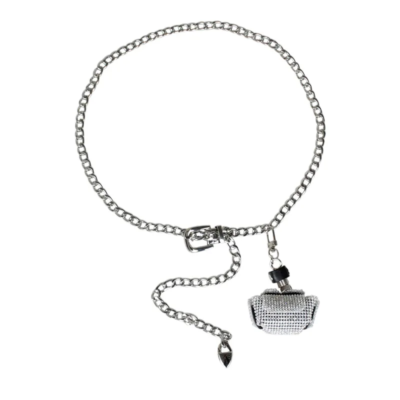 

2021 Korean version of rhinestone waist waist bag chain wallet silver mini belt bag