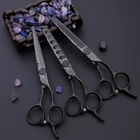 

good quality black pattern professional stainless steel hair cutting shears set of 5 pieces