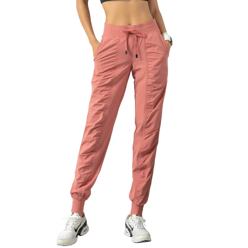 

Custom Logo Woven Women Organic Clothing Breathable Fitness Pocket Casual Bunched Pleat Jogger Yoga Pants, 6 colors