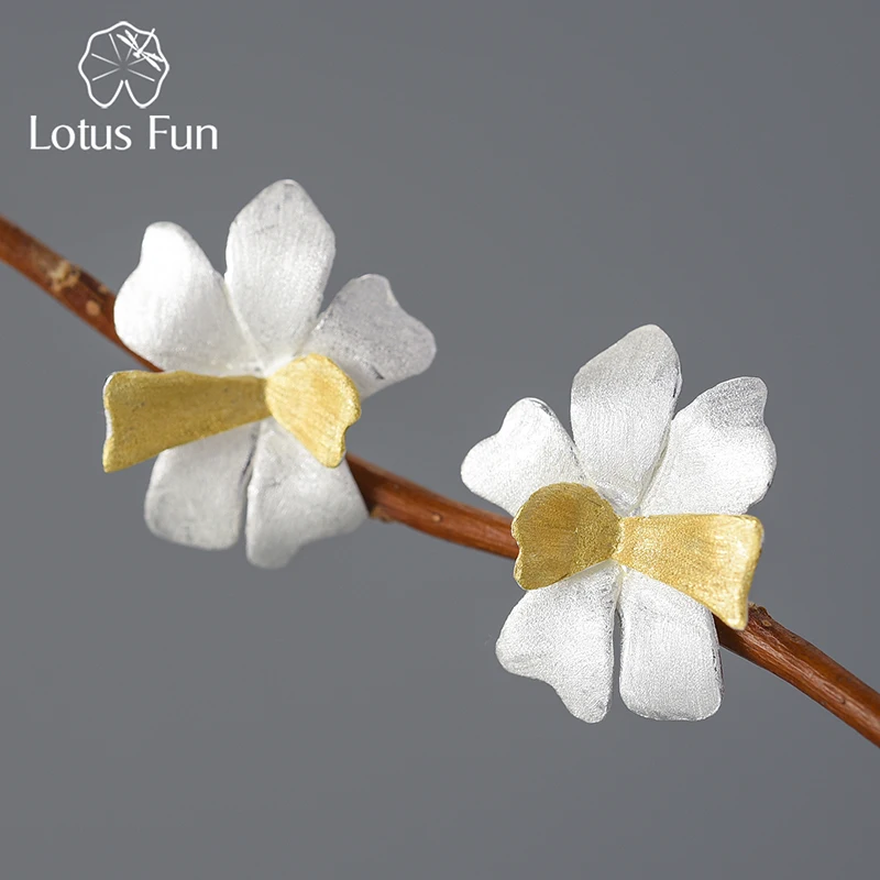 

Lotus Fun Wholesale Luxury Vintage 18K Gold Plated Two Color Flower Earrings 925 Sterling Silver Handmade jewelry for Women