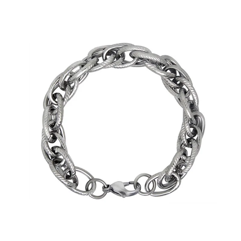 

Wholesale And Retail Stainless Steel Antique Silver Men's Hip Hop Punk Gift Fried Dough Twist Chain Bangle Bracelet Jewelry