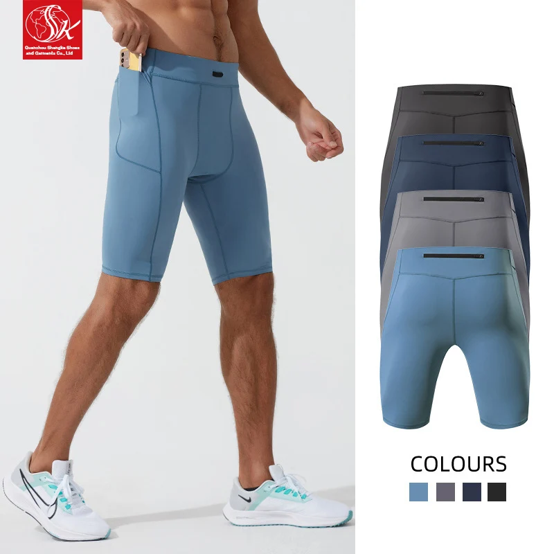 SK Men's Summer Casual Solid Knee-Length Workout Shorts Quick Dry Compression High Elasticity Sweat-Wicking Mid Waist Plain Dyed