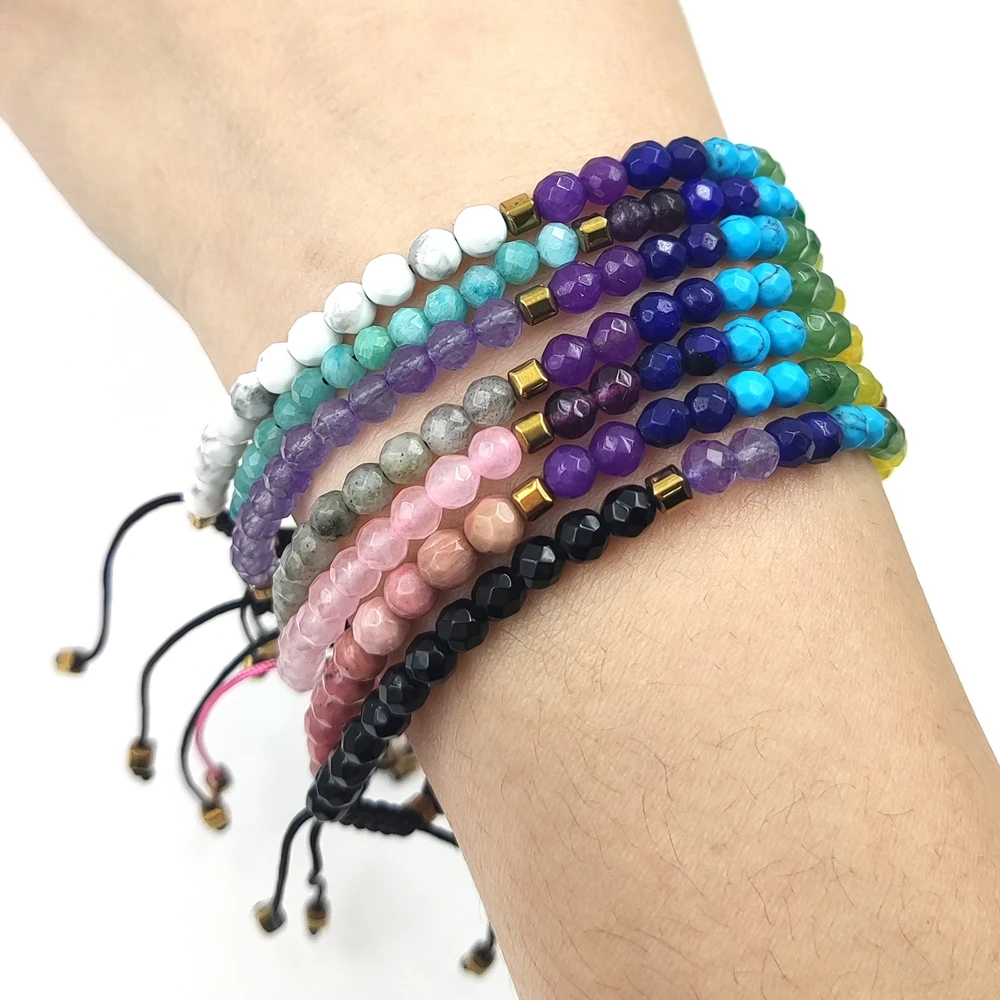 

Handmade Chakra Healing 4mm beaded jewelry Summer Beach Cord Friendship Bracelet Cotton Cord Boho ankle bracelets for women, Multi color