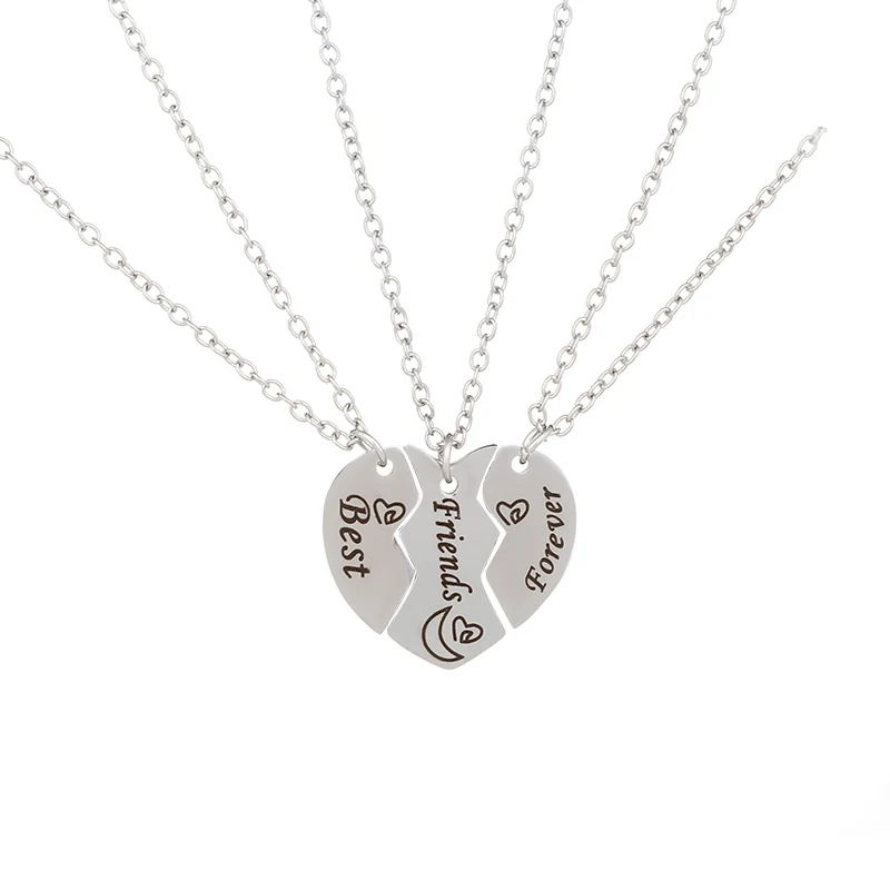 

Stainless Steel Three Broken Heart Pendant Necklace Best Friends Forever Friendship Necklace Set Jewelry Gift