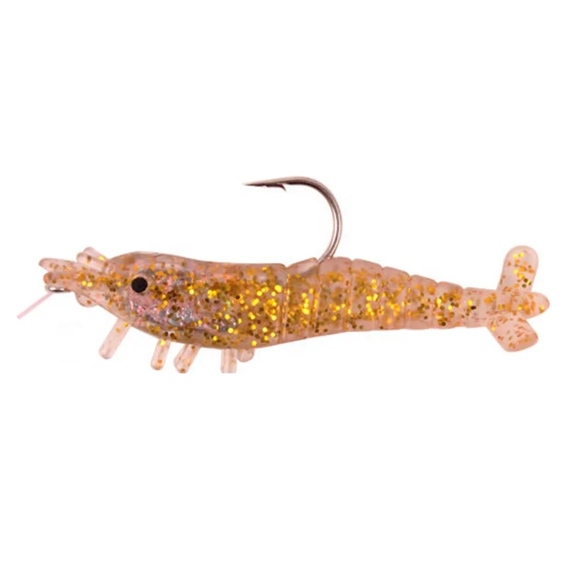 

OEM ODM luminous shrimp-shaped soft bait fishing soft shrimp lure with single hook, 3 colors