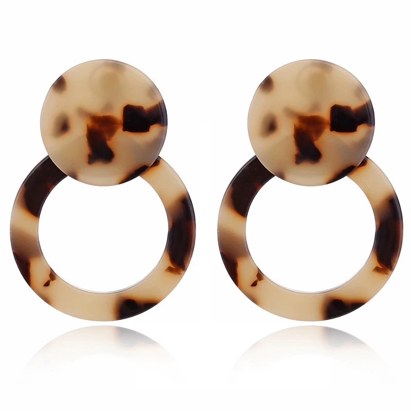 

Amazon Hot Creative Girls Round Loop Brown Mottled Tortie Tortoiseshell Leopard Print Acetate Acrylic Stud Earring For Women, As photo