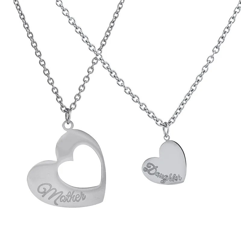 

Fashion jewelry Double Heart steel Necklaces Stainless Steel Mother Daughter Couple Jewelry pendant for necklaces