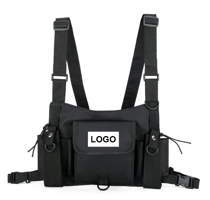 

customized Universal Radio Vest Chest Harness Pocket Front Pack man woman rig tactical chest bag, Black