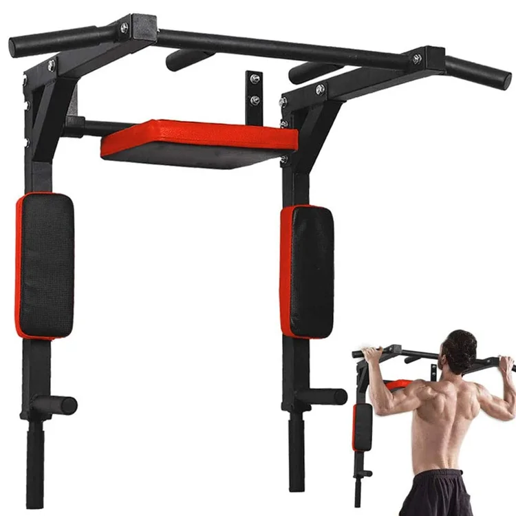 

Wellshow Sport Wall Mounted Pull Up Bar Multifunctional Chin Up Bar Dip Stand for Indoor Home Gym Workout Power Tower Set, Black