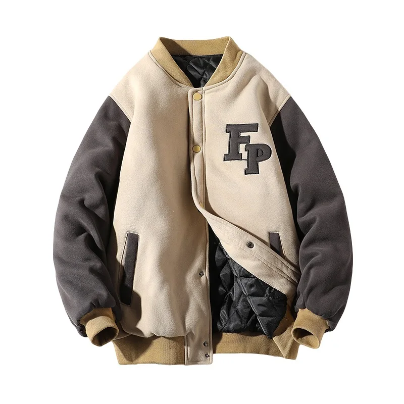 

wholesale applique embroidery colorblock sleeve bandana baseball letterman padding quilted jackets men, Customized color