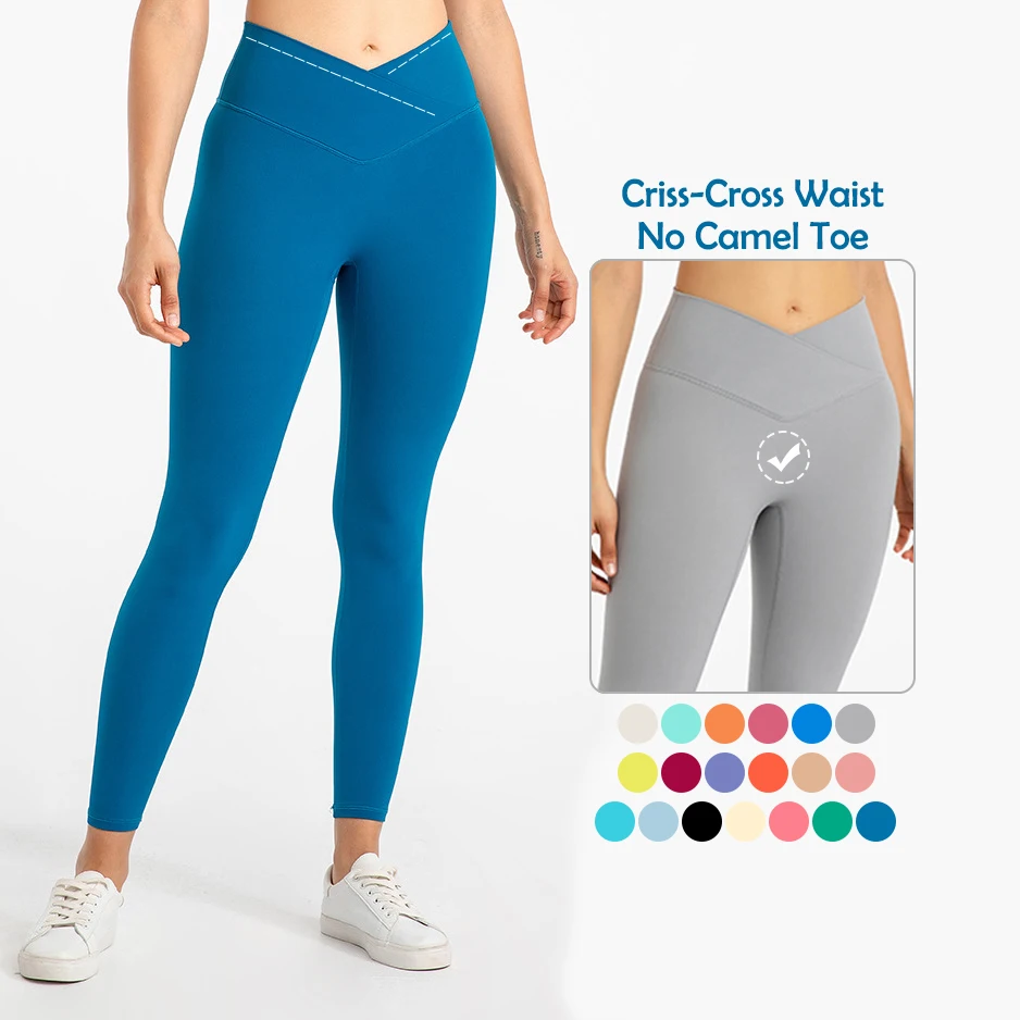 

LQ0328 Lulu Buttery Soft Cross V Waist Yoga Leggings Cropped No Camel Toe Fitness Leggings