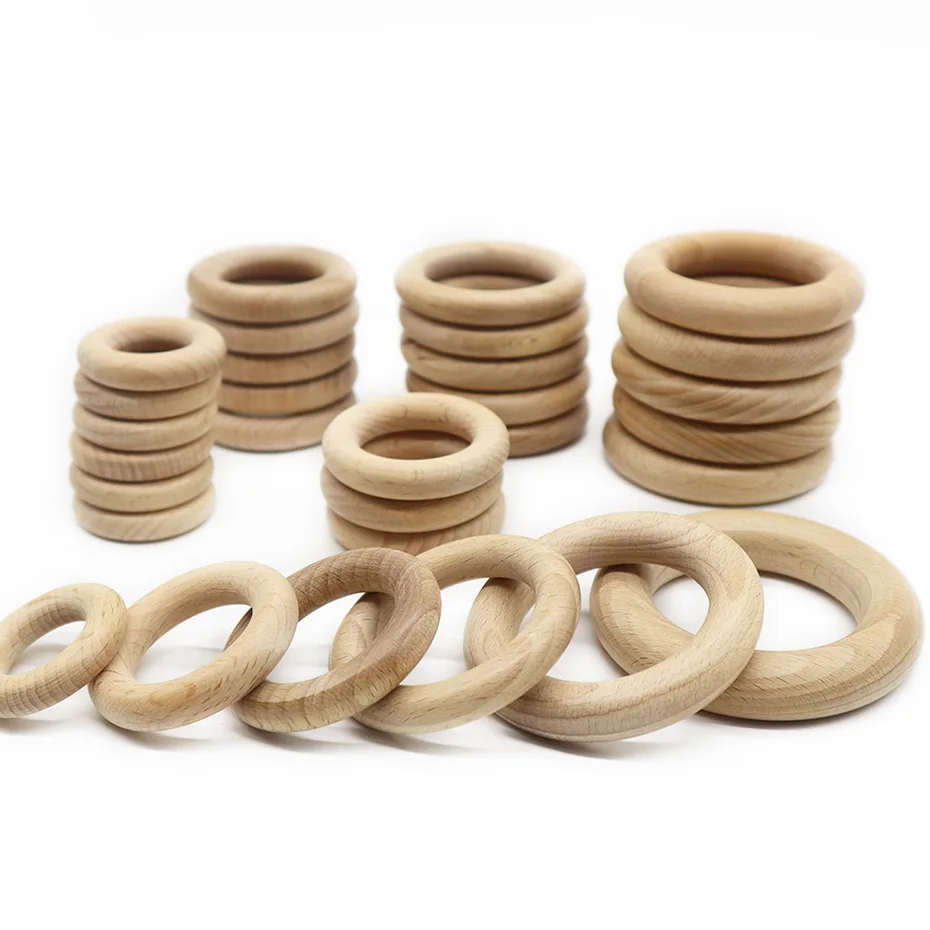 

Natural Wooden Rings Beech Smooth Circles Round Wood Teething Ring for Organic Toys DIY Natural Wooden Rings