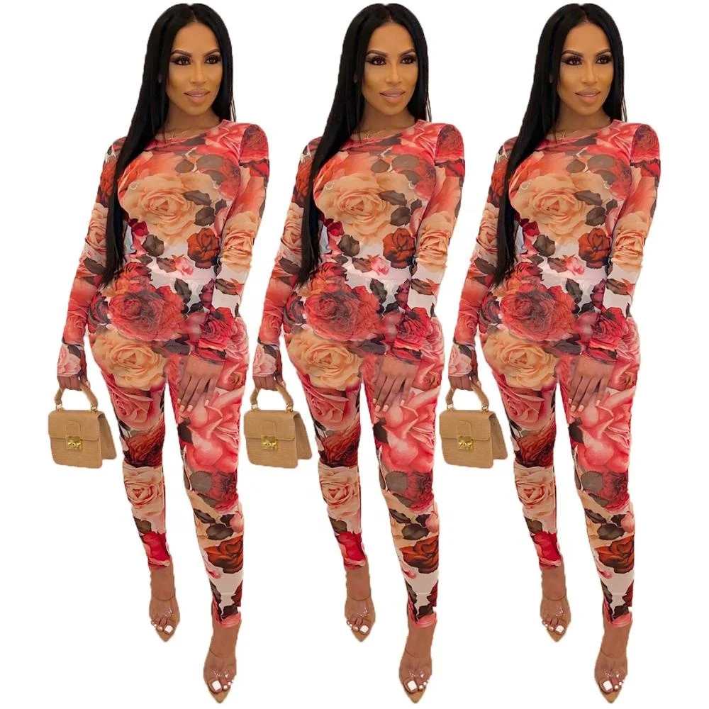 

B34475A 2019 New Fashion sexy floral print Woman club wear bodycon Jumpsuit