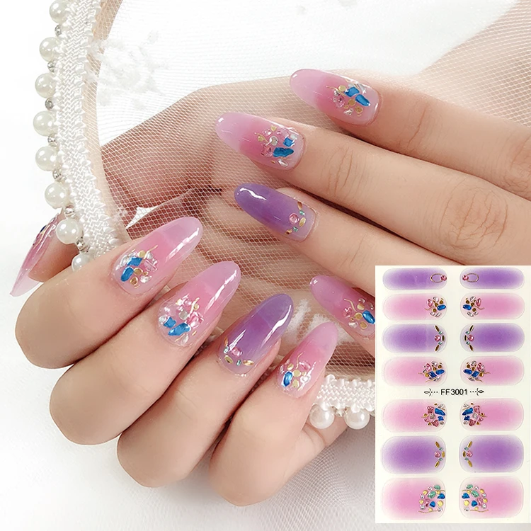 

hot sale Wholesale custom nail polish strips 3D Crystal & Metallic Japanese Style nail wraps waterproof, Colorful