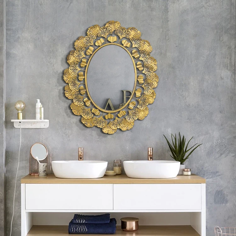 

Luxury Gold Foil Metal Flower Mirrors Decor Wall Hanging Antique Metal Mirror