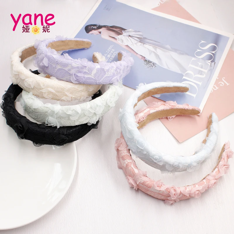 

Korean high skull top wide brimmed sponge headband lace and flower design wash hair band hair accessories