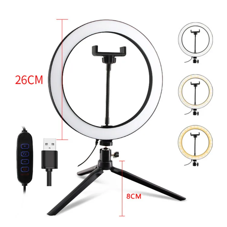 

10'' LED Ring Light with Tripod Stand Cell Phone Holder for Live Stream/Makeup/YouTube Video Dimmable Beauty Ringlight, Black