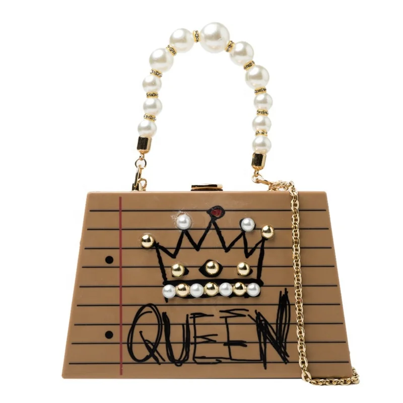 

Hard PVC Jelly Purses Summer Fashion Girls Crossbody Chain Shoulder Top Pearl Handle Bag Plaid Printed Handbags for Women