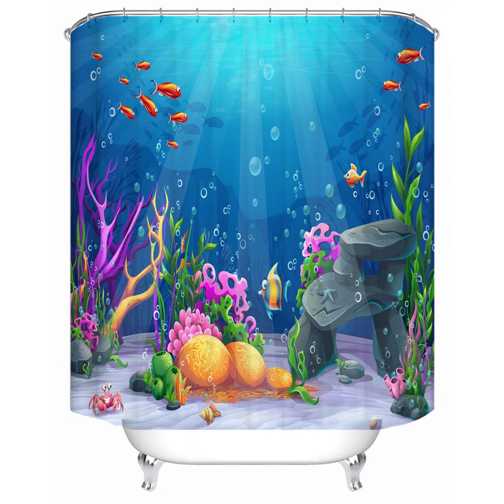 

183 x 183cm waterproof cloth lining cover bathtub bathroom curtain submarine reef can be customized printing shower curtain, Picture