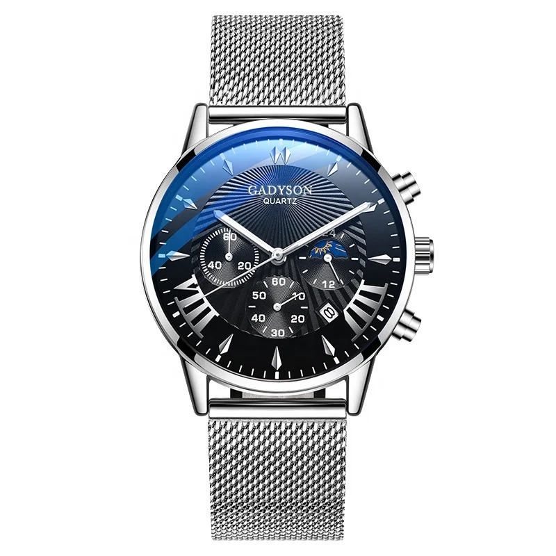 

alibaba online shopping Men's Metal Mesh Strap Watch Sapphire Glass Analog Digital Display Time Adjustment Men's Watch, As picture