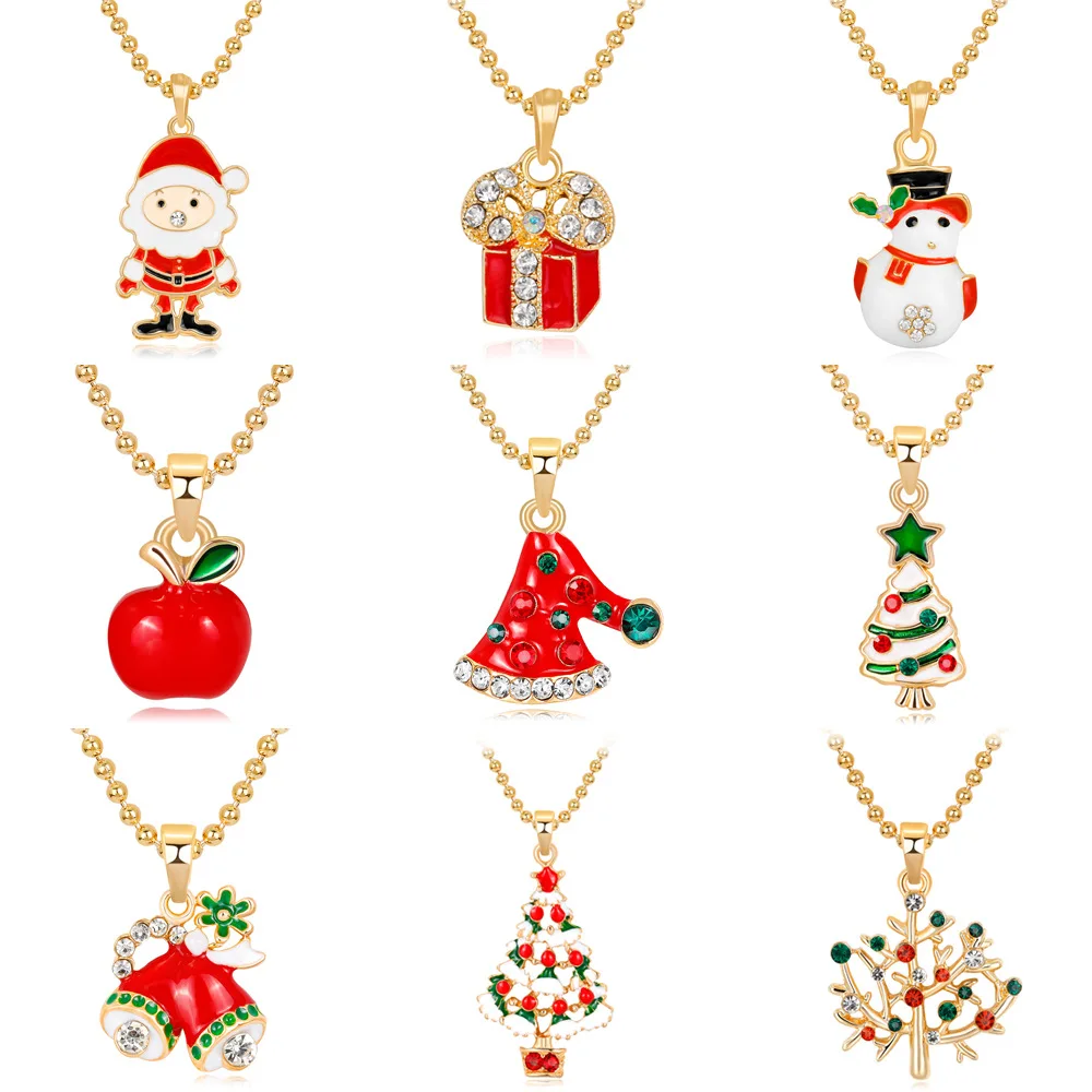 

Santa Claus Snowman bell Ping An fruit Christmas tree Christmas Hat pendant Christmas Jewelry Chain Couple Necklace for Women