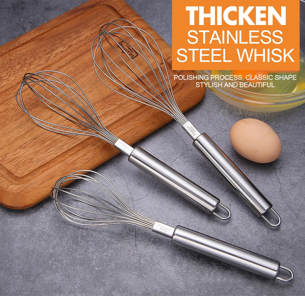 

Stainless steel egg beater Manual egg beater baking tool thickening whisk egg beater kitchen gadget, Silver