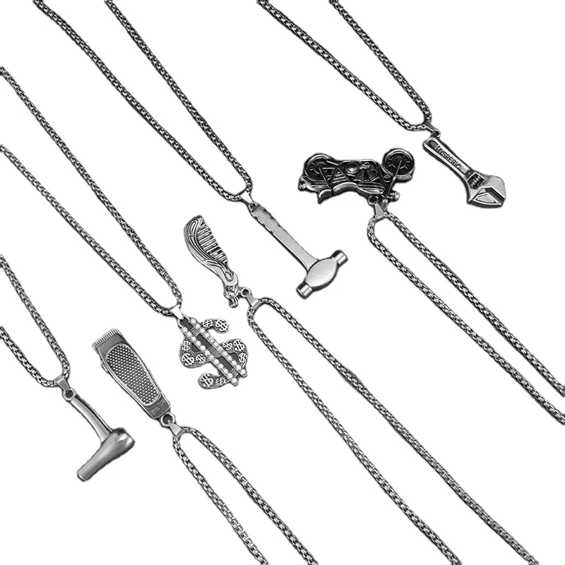 

2021 new punk style necklace zinc alloy cross tool necklace display silver plated street hip hop men's necklace pendant, Picture