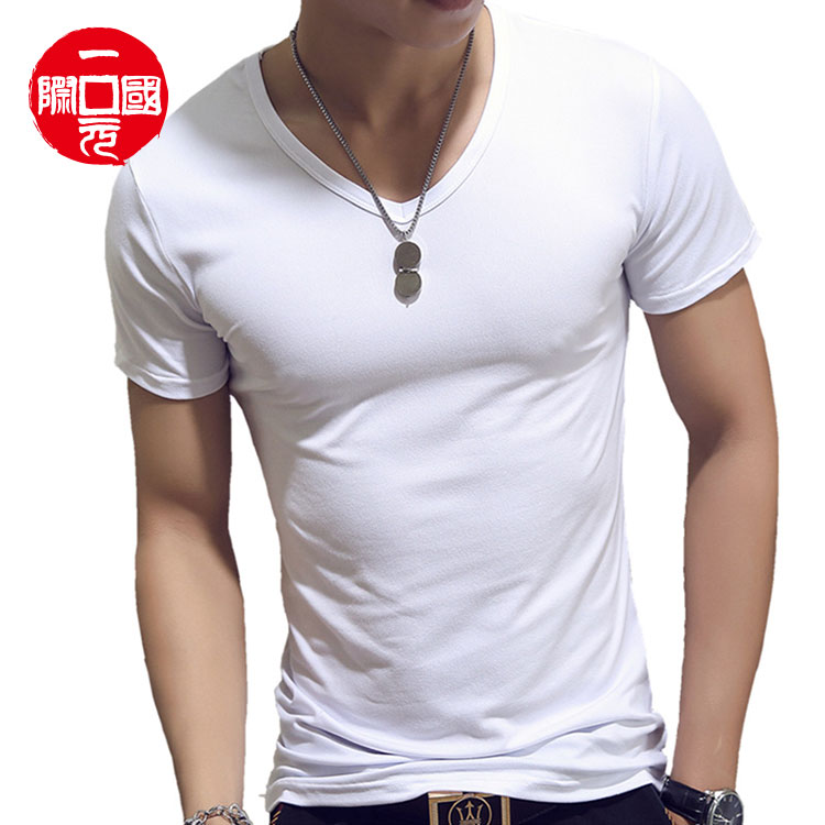 

Men's short-sleeved t-shirt round neck slim solid color base shirt