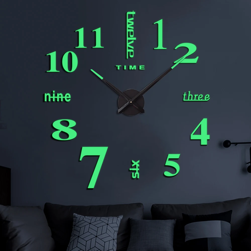 

New Creative DIY Home Decoration Bedroom Wall Decor Luminous Wall Clock 3D Acrylic Sticker Clock