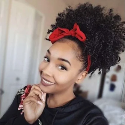 

Wholesale Afro Curly Hair Bun Drawstring Puff Ponytail Hair Extension for African Women human hair bun, Picture shows