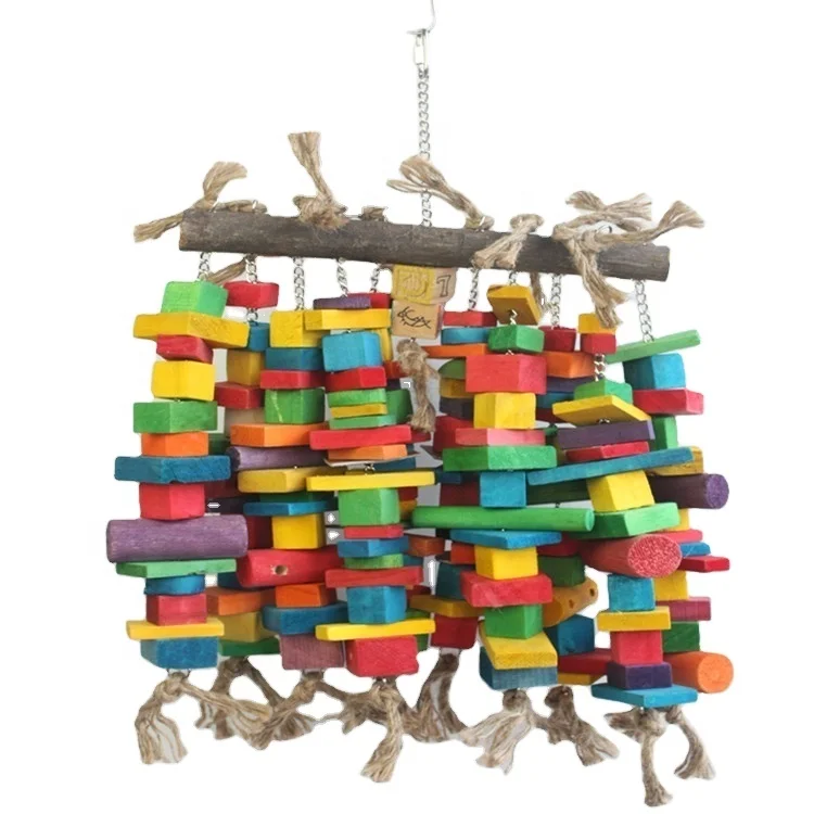 

wooden block loofah sponge parrot chewing bird toys for small medium and big birds, Colorful