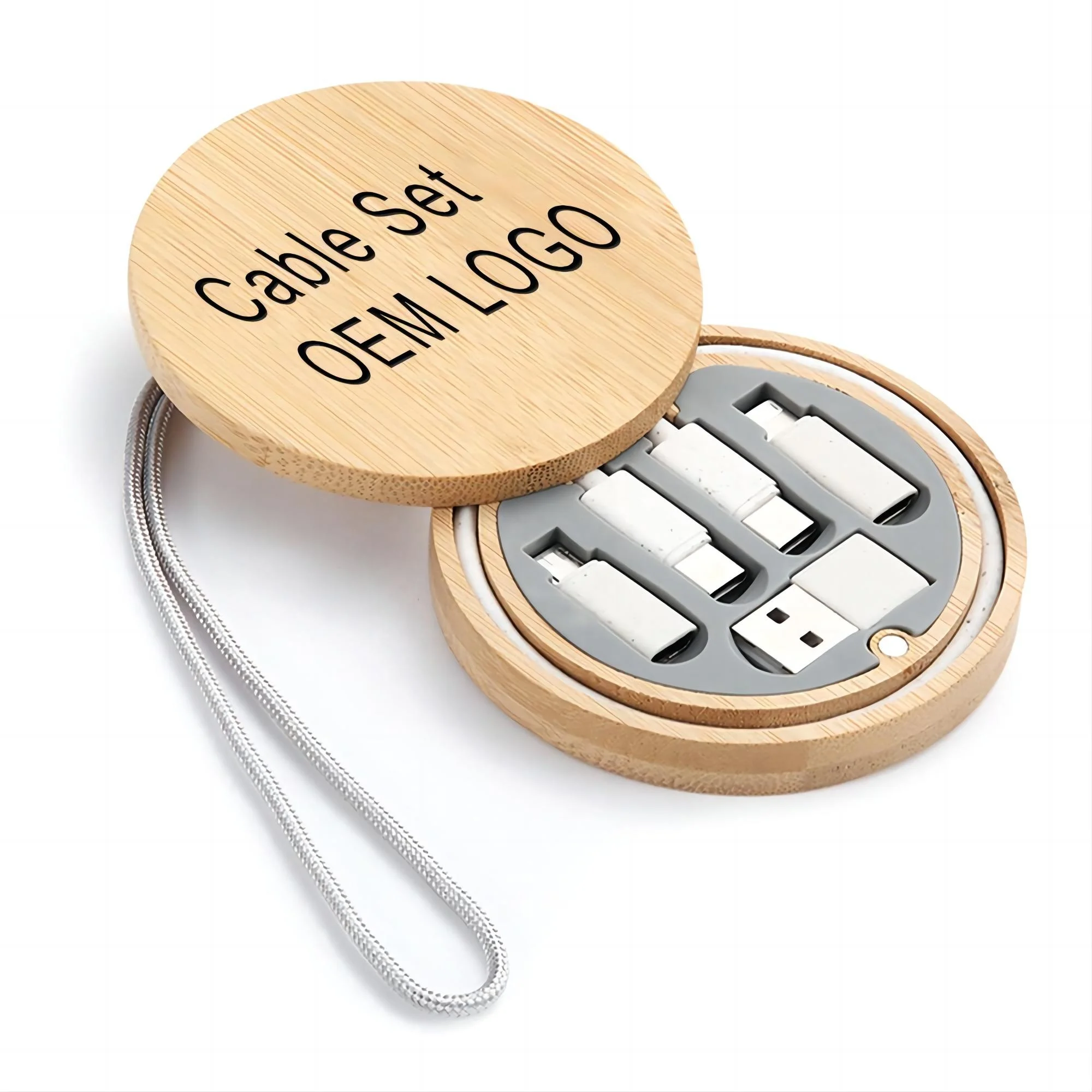 

Custom Logo 60W Micro Usb C Type 3 In 1 Multi Cable Fast Charge Storage Box Mini Phone Charger Data Bamboo Cable Set