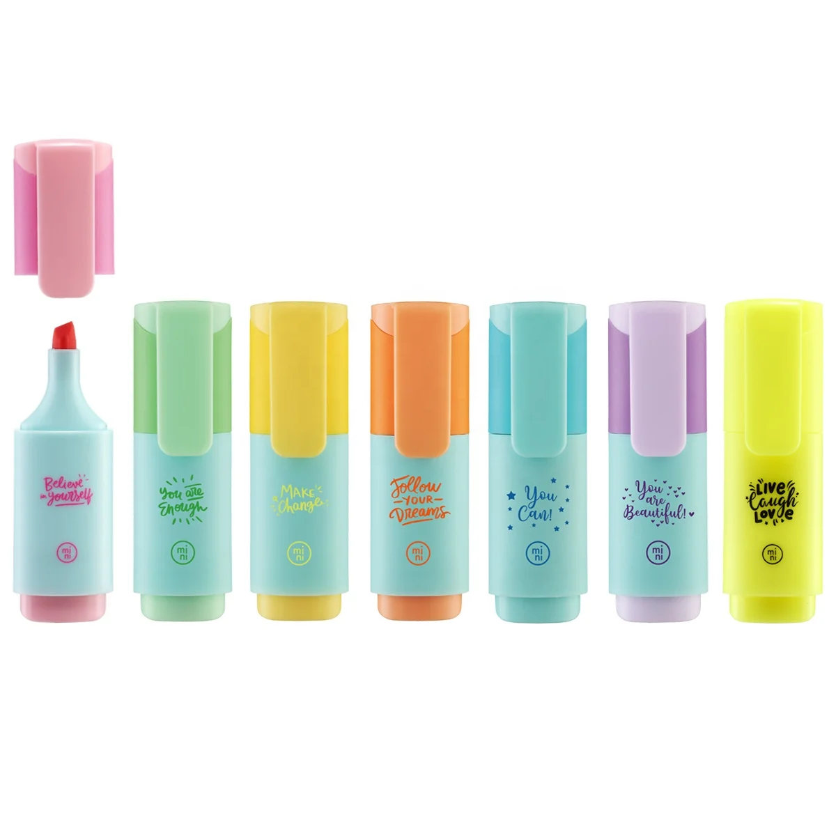 

Mini Pastel Color Cute Gift Highlighter Marker Set With One Neon Yellow