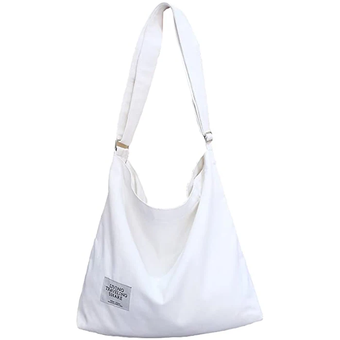 

Women Retro Large Size Canvas Shoulder Bag Hobo Crossbody Handbag Casual Tote, White