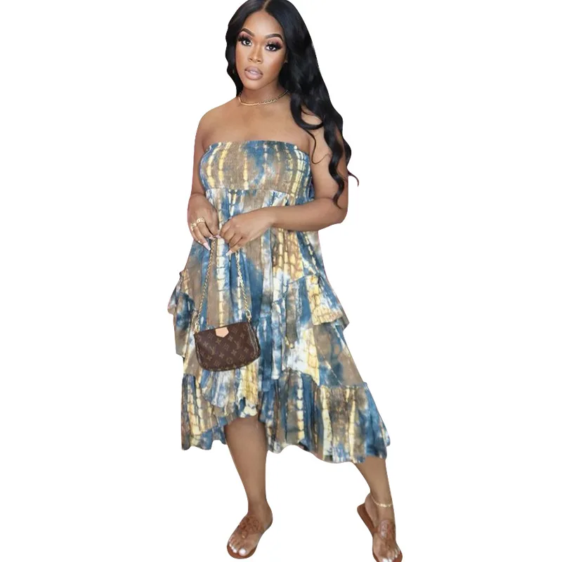 

Sexy Casual Maxi Swimdress For Women Plus Size Colorful Tie Dye Sexy Tube Beach Dress Summer Long