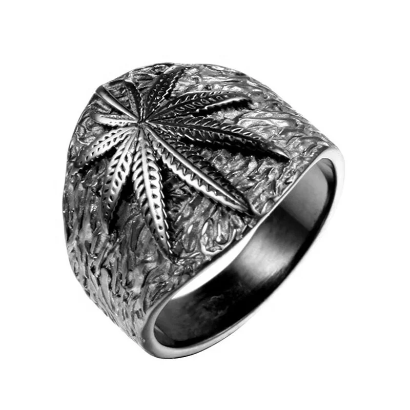 

Factory Direct Sale Fashion Trend Minimalist Jewelry Men Ring 316L Stainless Steel Vintage Foliage Rings, Silver,gold,black