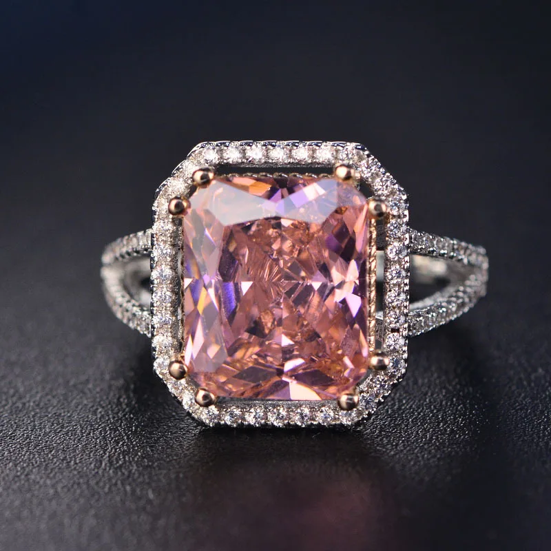

New 2021 Luxury Shiny Princess Square Pink Diamond Ring