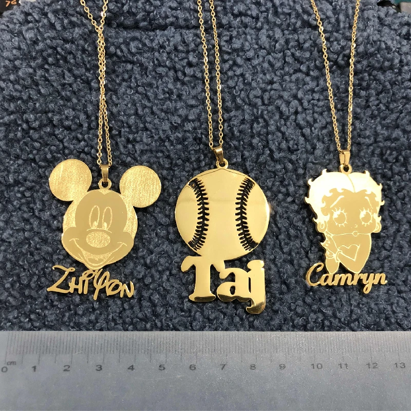 

Custom Name Logo Cartoon Character Stainless Steel Personalised Letter Necklace Pendants Kids Name Jewelry Baby Girl Necklaces, Gold,platinum