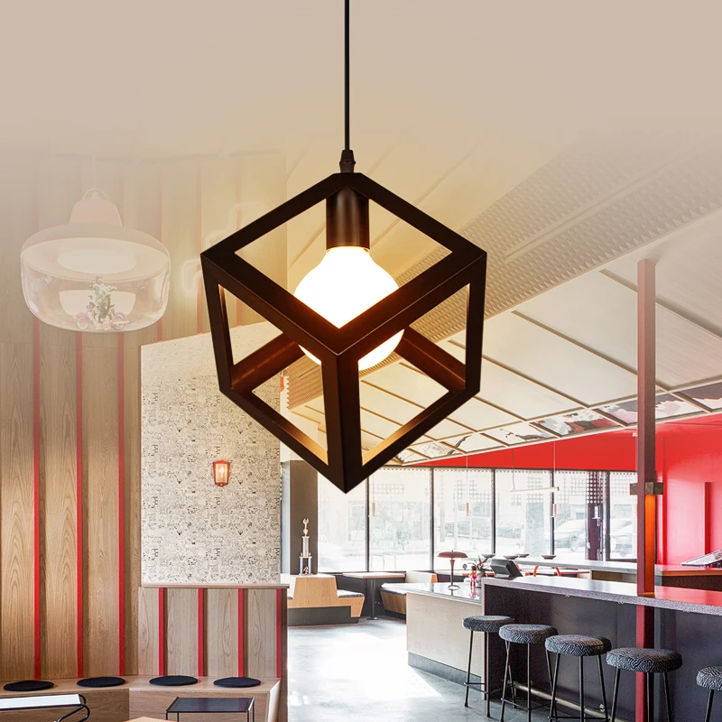 Modern Black Light Lamp Bulb Cage shape Vintage Metal Hanging Pendant Ceiling