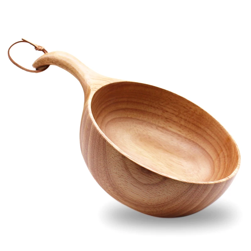 

Finland Reusable High Quality Kitchen Soup Salad Wooden Bowl with Long Handle