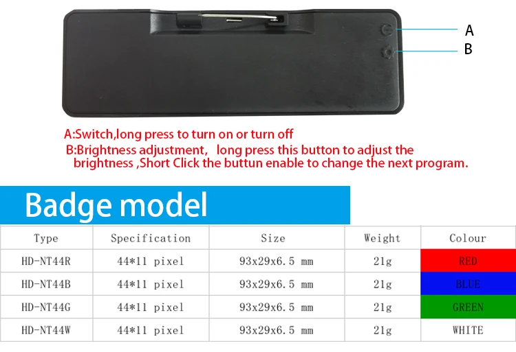 Small Led Screen 44*11 Led Name Badge Led Badge Software Fashion