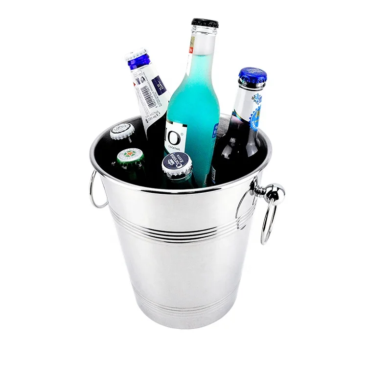 Large ice bucket stainless steel champagne bucket wine chiller -  heavy duty luxury metal beer bucket for bar  /party-5L