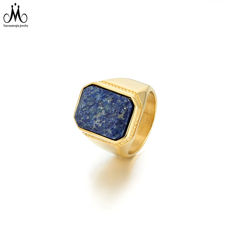 

Custom Jewelry Ring Stainless Steel Gold Plated Sodalite Stone Ring Jewelry Accessories