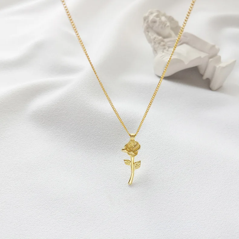 

925 Sterling Silver Rose Pendant Necklace dropshipping Jewellery Women Rose Flowers Necklace 18k Gold Jewelry