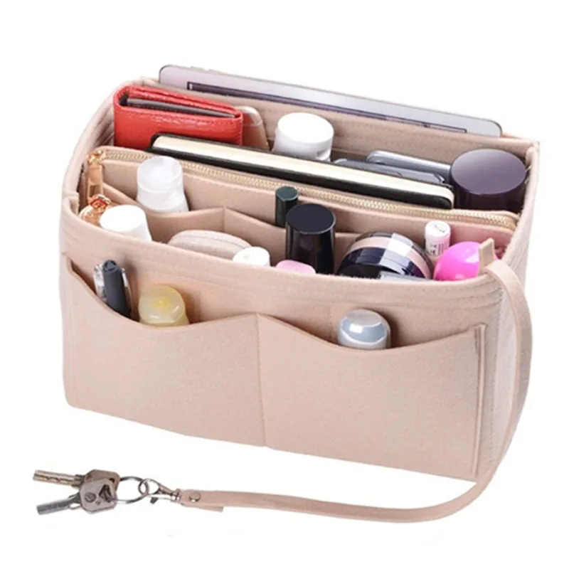 

Brand Make up Organizer Felt Insert Bag For Handbag Travel Inner Purse Portable Cosmetic Bags Fit Various Brand Bags