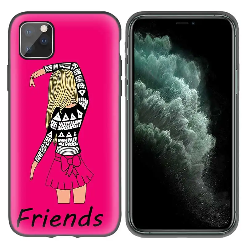 Custom Sticker Cartoon Girl Best Friend Black Soft Silicon Cover Phone Case For Iphone 7/8plus 11 Pro Max X Xr Xs Matte Case - Buy Painted Black Phone ...