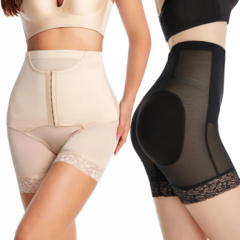 

2021Sexy lace sponge pad postpartum hip lift skims stage 2 faja colombianas bodysuit shaper, Black, skin