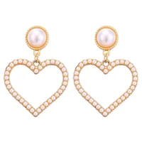 

Fashion Hot Selling Metal High Quality Gold Plated Statement Zircon Pearl Heart Earrings