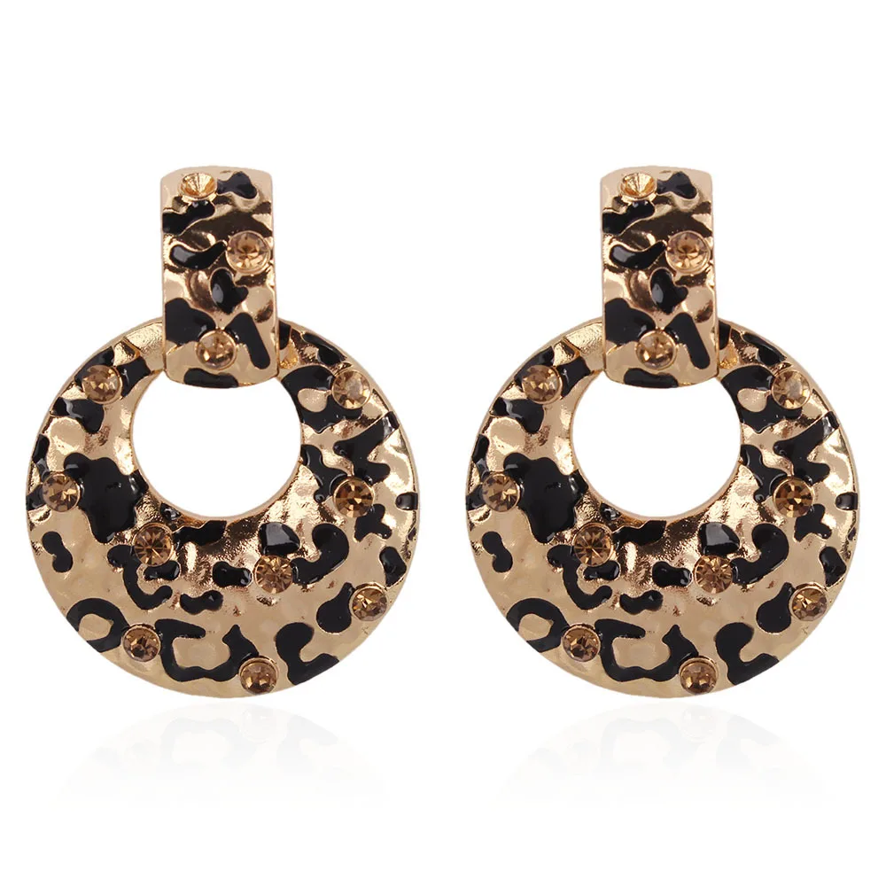 

2021 exaggerate style women leopard print black enamel high quality earring with manufactory directly for party and wedding use, Gold